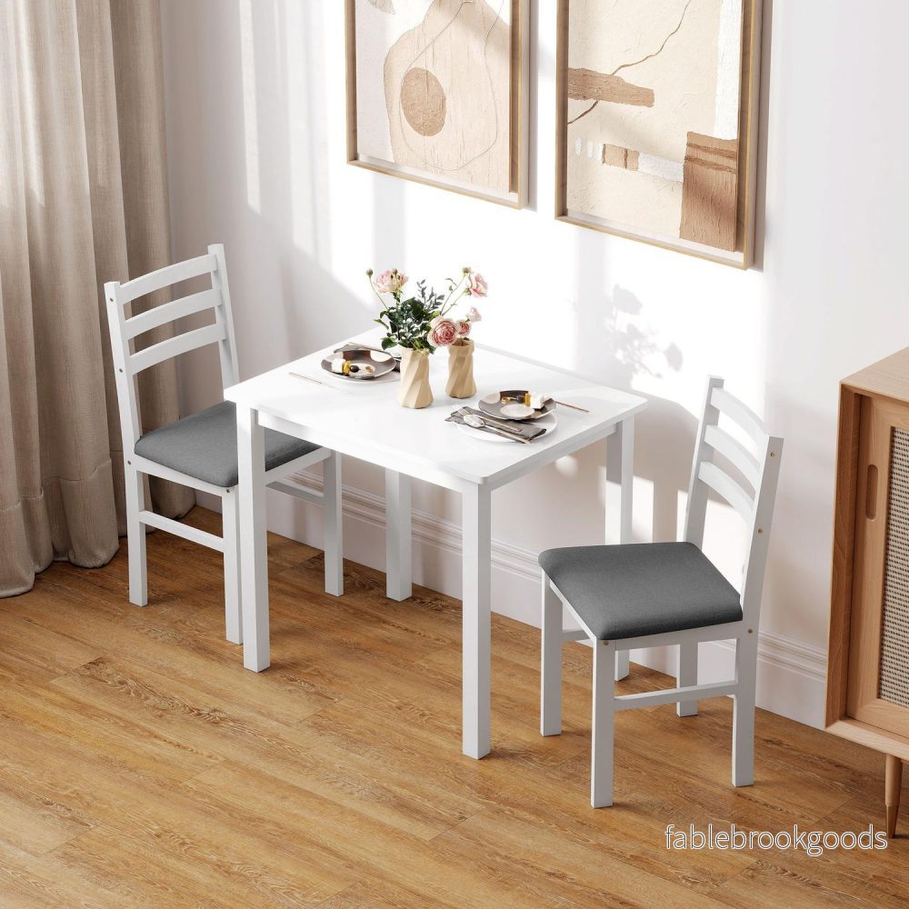 3-delad matsalsset med 2 stolar, platsbesparande, vit MDF - Bild 2