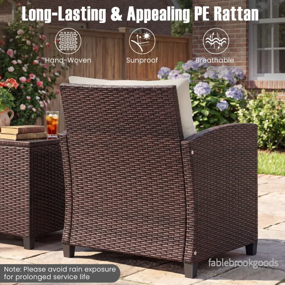 delat – set Polyrattan Lounge Trädgårdsmöbler Rotting Sittgrupp med sittkuddar och Soffbord – 3 – Beige - Bild 3