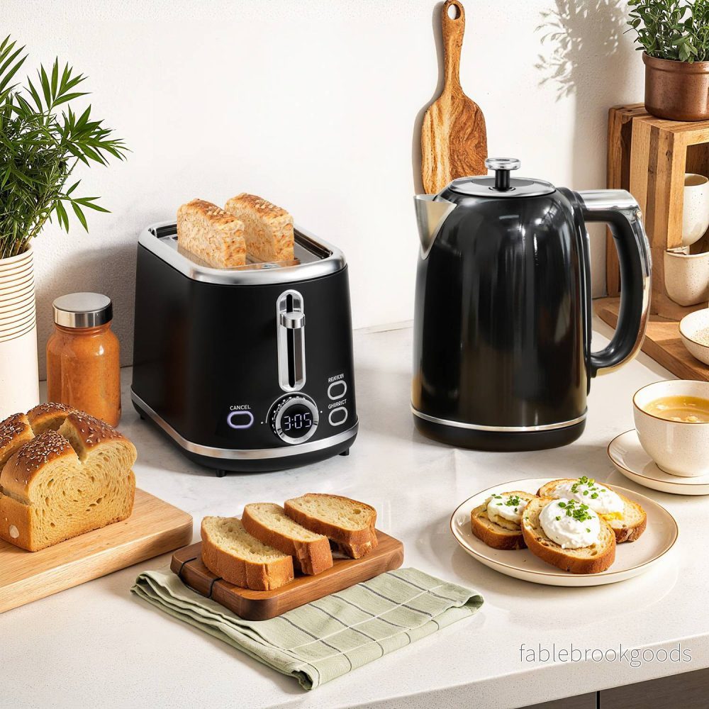 Vattenkokare och brödrost, LED-display, 1,7 l, 2200 W, svart - Bild 2