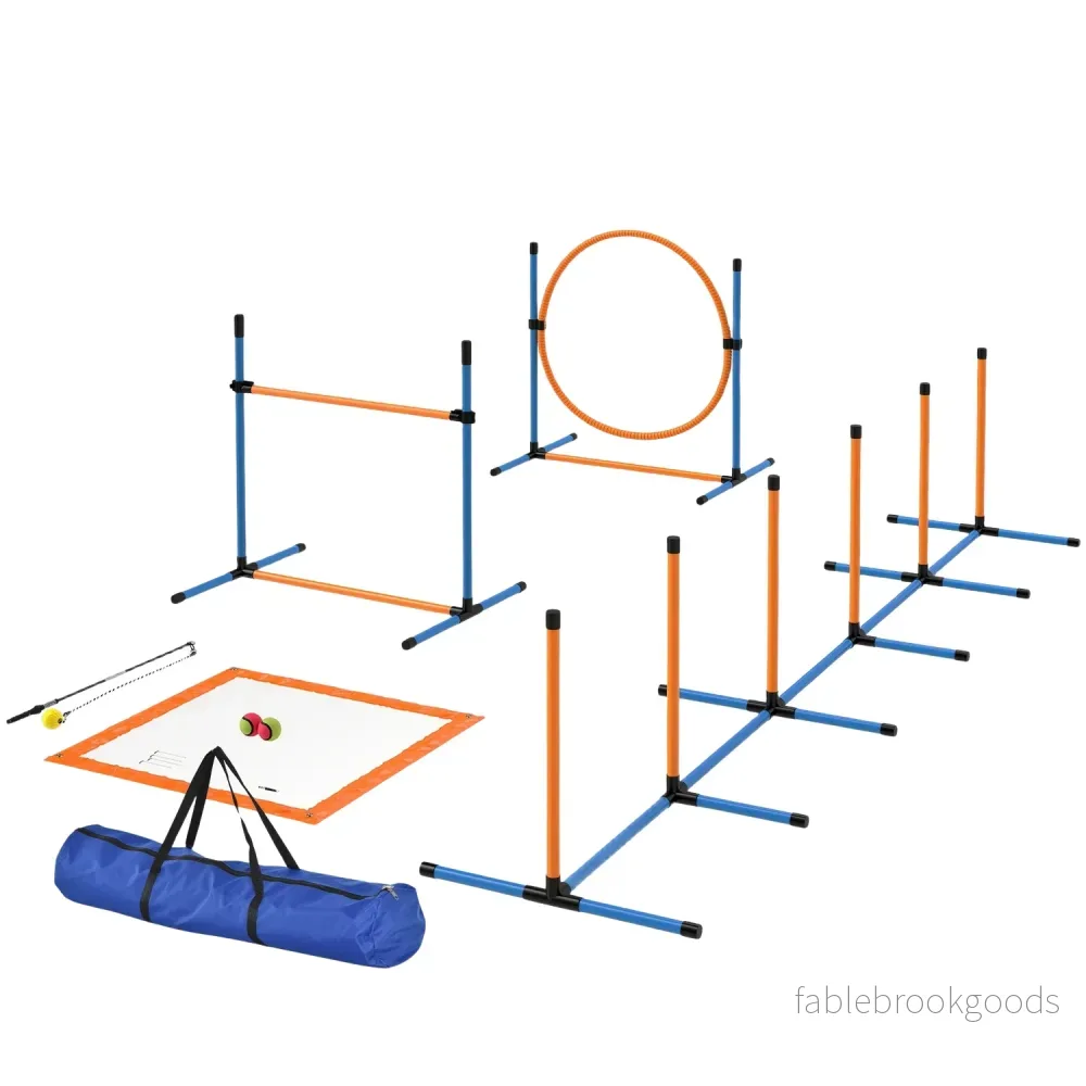 Dog Agility Set, justerbara häckar & slalomstavar, 9 delar