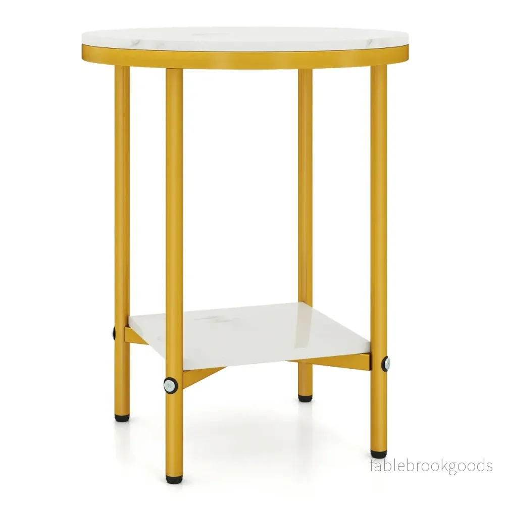stegs – rund soffbord sidobord med marmorlook och avställningsyta + – 2 40,5 cm – Vit