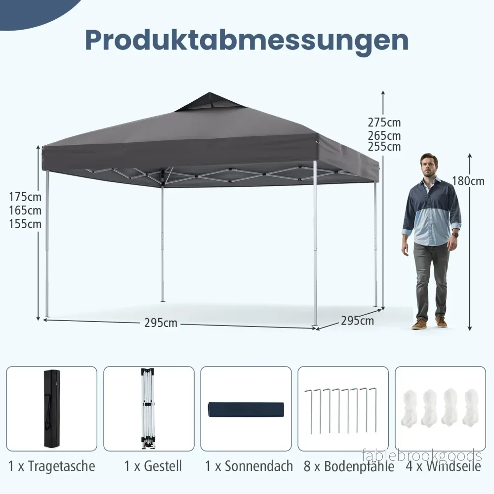 Paviljong – vattentät stabil UV skydd 50+ partytält fälltält – 3 x 3 m – Grå - Bild 2