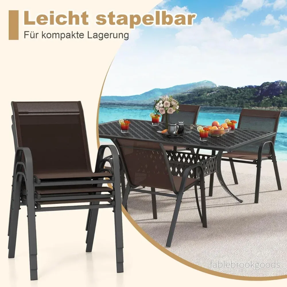 Set – med stapelbara trädgårdsstolar gjorda av textilen och metallram – 4 56 x 70 x 84 cm – Brun - Bild 2