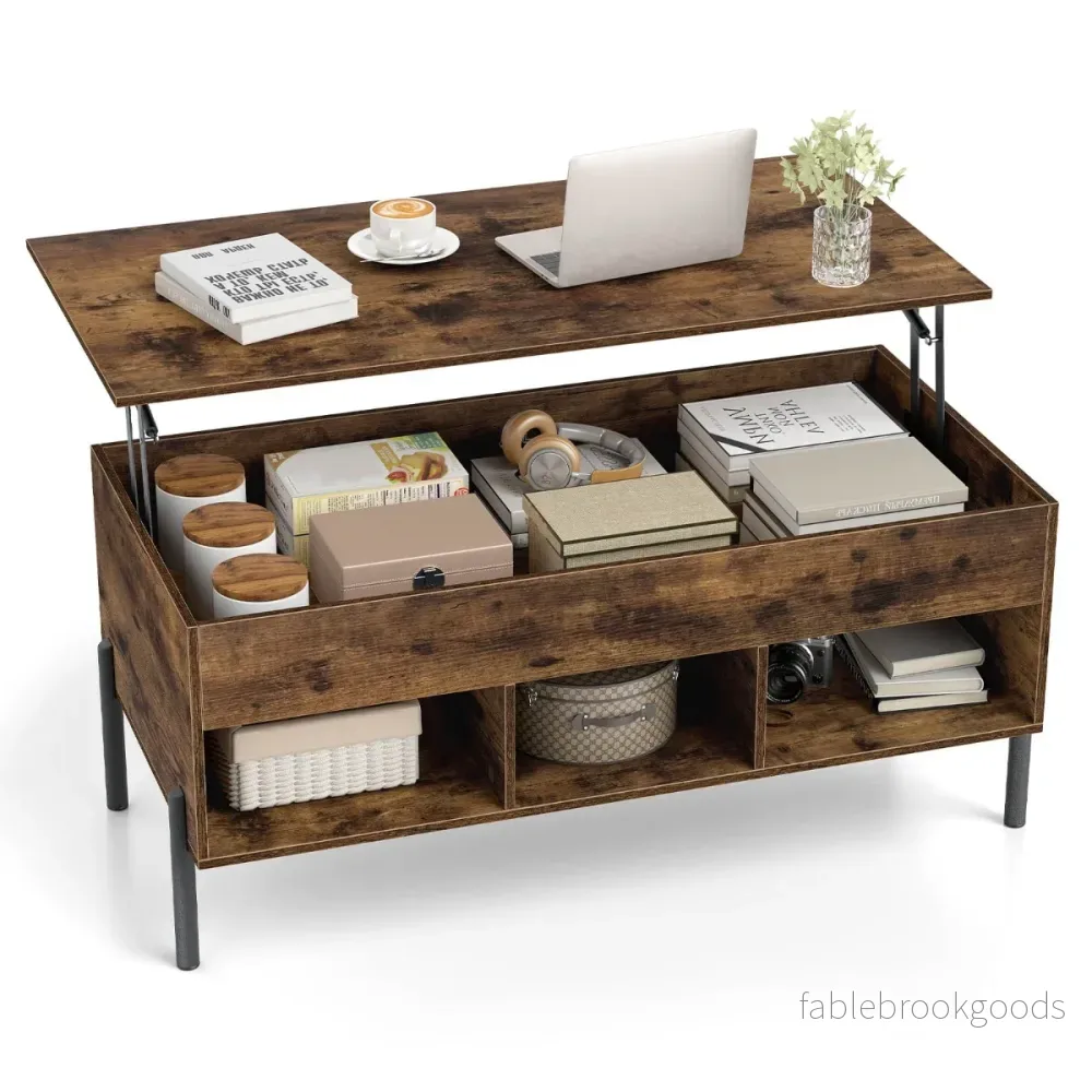 Höjbar – soffbord kaffebord med bordsskiva öppna hyllor – 3 100 x 50 x 45/59 cm – Brun
