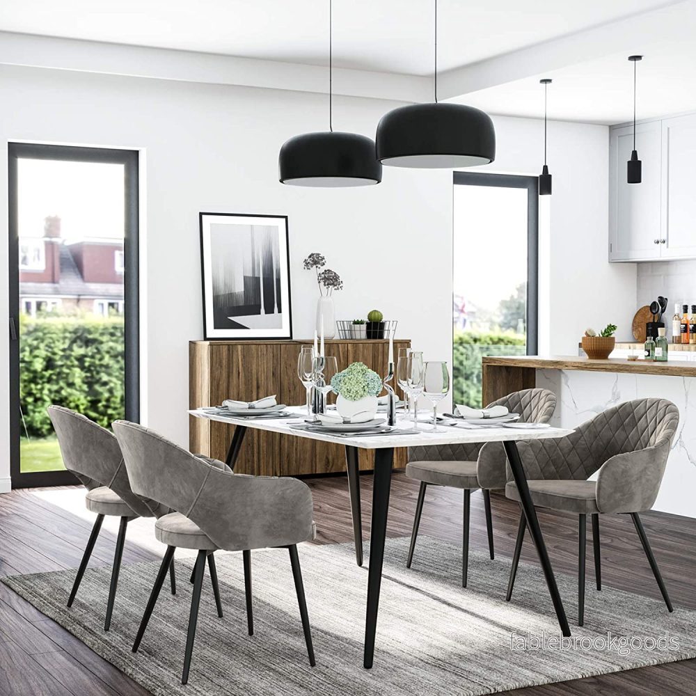 Matsalsstol – Sammet med armstöd – Grå - Bild 2