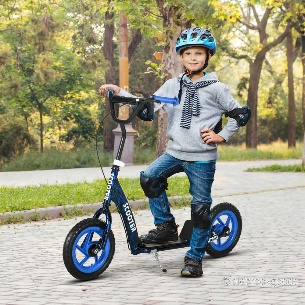 Justerbar barnsparkcykel med broms, stativ, stål, blå - Bild 2