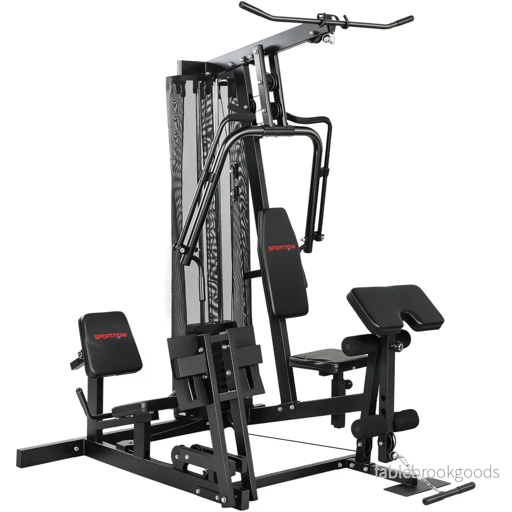 Hemmagymstation med benpress, justerbar sits, 65 kg vikter