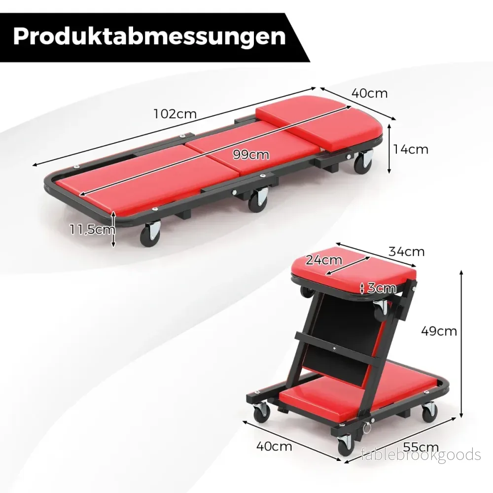 i – rullbräda med hjul och vadderad sits, belastningskapacitet upp till – 2 1 6 160 kg – Röd - Bild 2