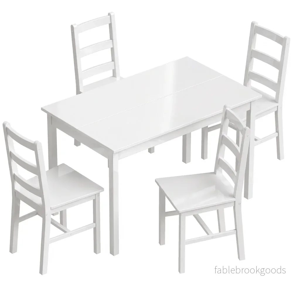 Matbordsset, 5 delar massiv furu, vit, plats för 4