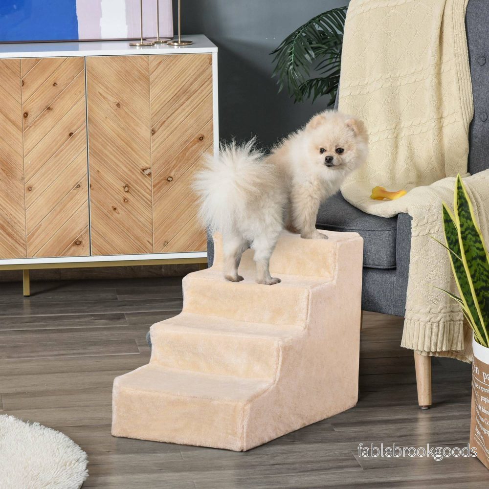 Husdjurstrappa, 4-stegs ramp med avtagbar kåpa, beige - Bild 2