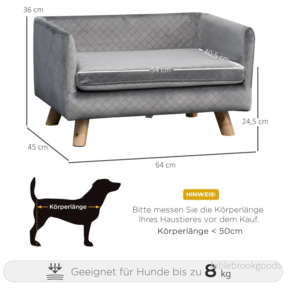 Sammetssoffa för små hundar, träben, grå - Bild 3