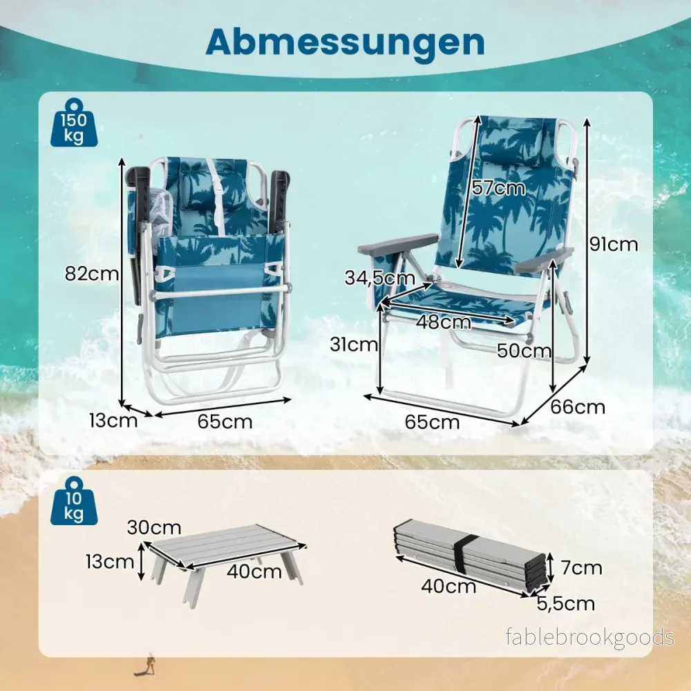 Fällbara – campingstolar med bord, justerbar ryggstöd, lätta strandstolar. – Blå - Bild 2