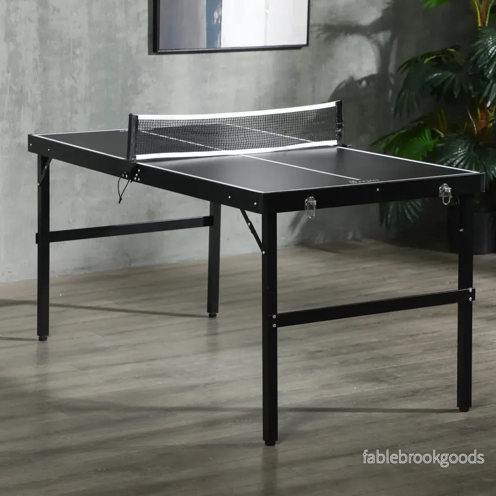 Vikbart minibordtennisset med nät – svart aluminium - Bild 2