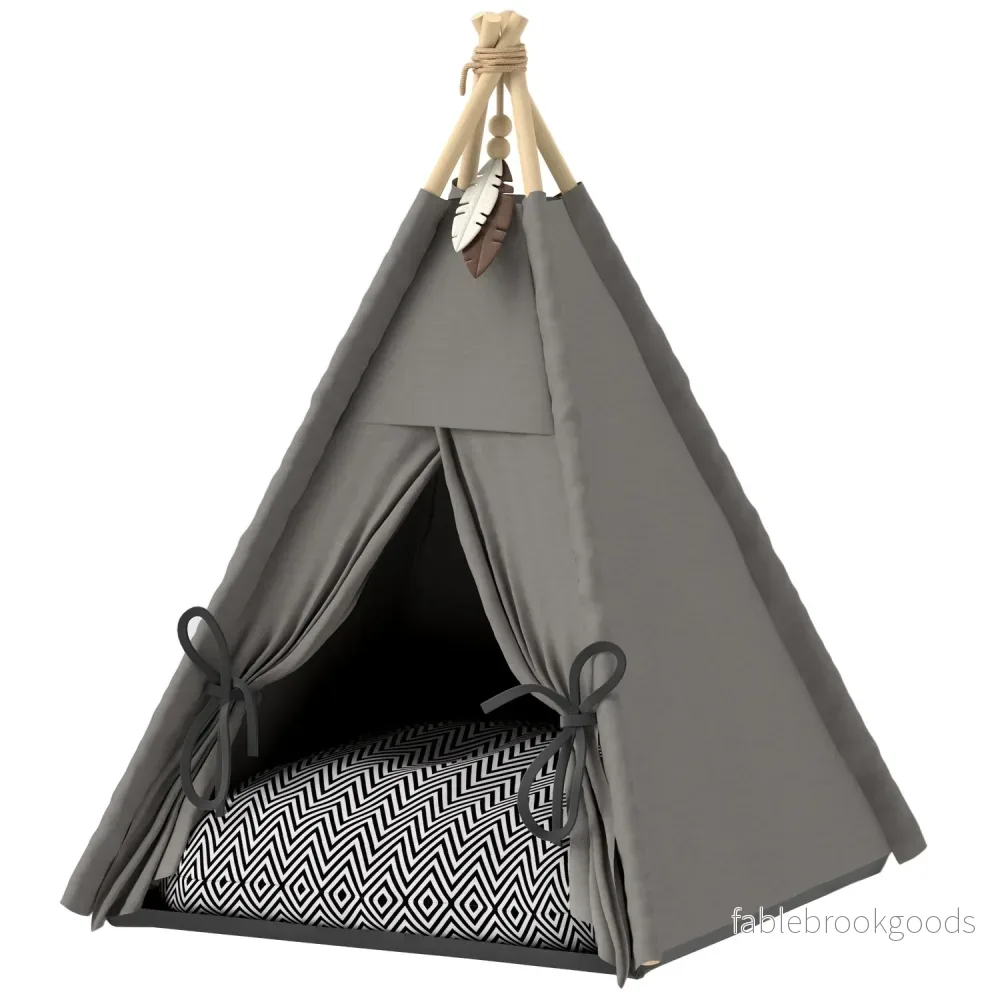 Cat Tipi-tält, tvättbara kuddar, grå, husdjur under 5 kg