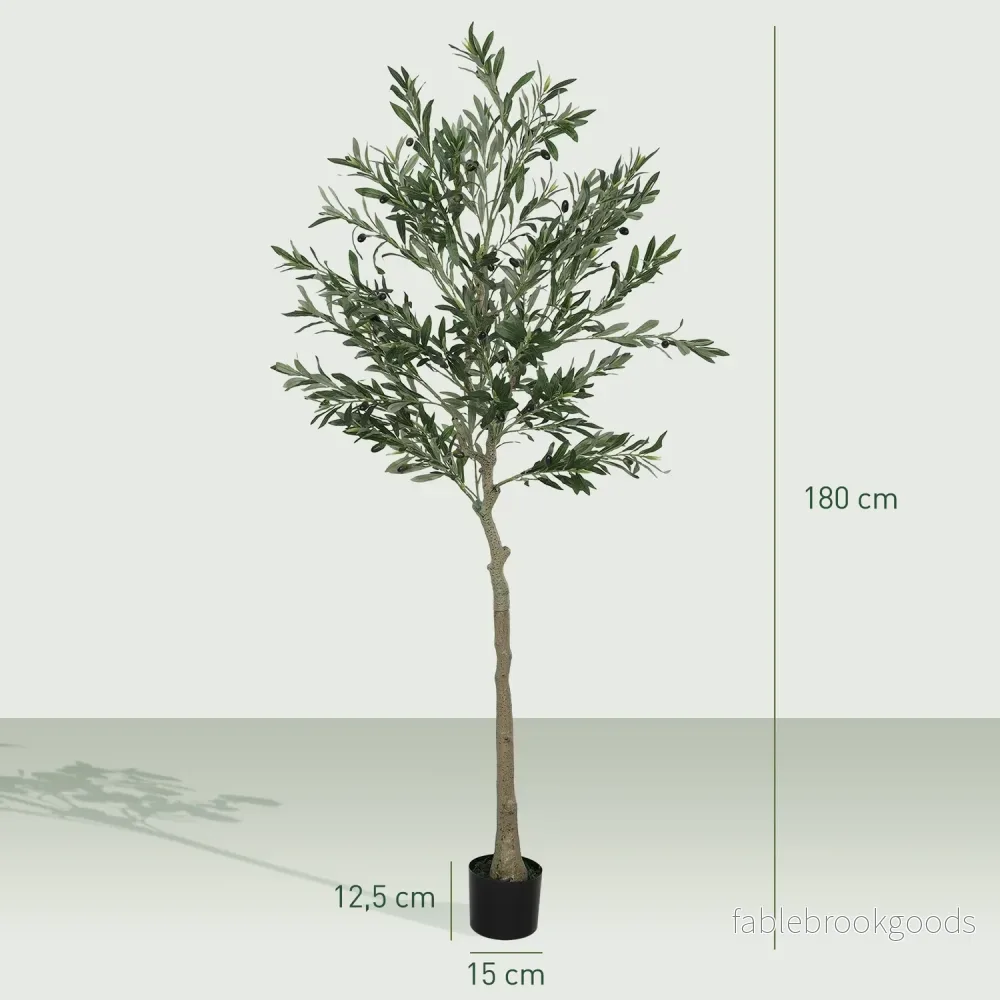 Konstgjord olivträd, 180 cm, 900 blad, 40 oliver, robust blomkruka, dekorativ växt, grön - Bild 3