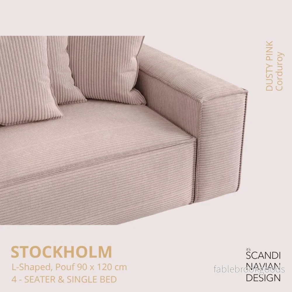 Stockholm L- Shaped sofa/single bed Corduroy Dusty Pink removable & washable cover - Bild 3