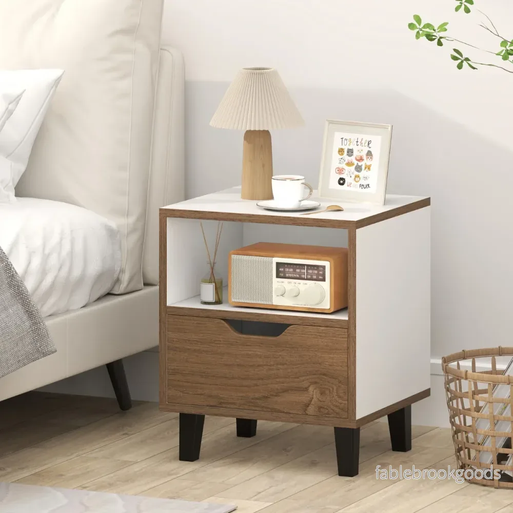 pack – Nattduksbord med Öppen Hylla och Låda Litet Sidobord Soffbord Nattkommod – 2 – Vit - Bild 3