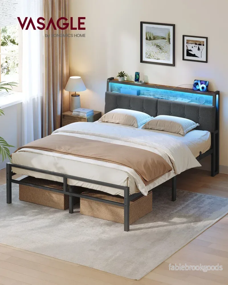 Metalen Bed - 140 x 200 cm - Met Opbergruimte - Ledverlichting - Matzwart - Bild 2
