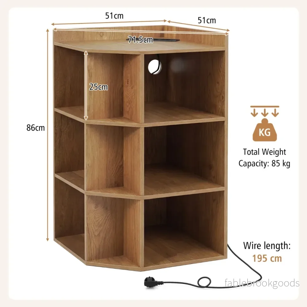 Hörn – bokhylla med laddstation fack och USB uttag – 9 1 2 – Natur - Bild 2