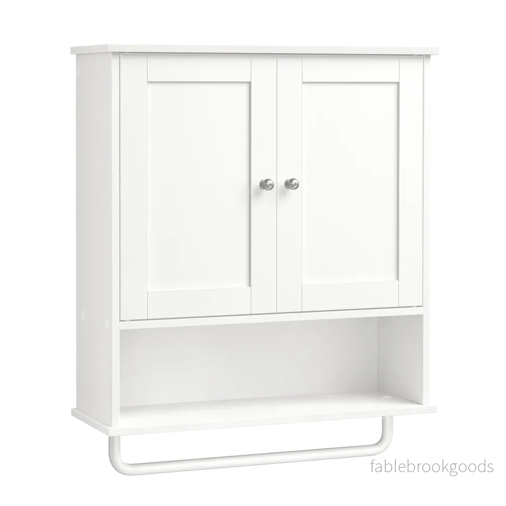Wandkast - 20 x 56 x 60 cm - Wolkenwit - Verstelbare plank - 2 deuren - Met handdoekrek - Max. draagvermogen 44 kg