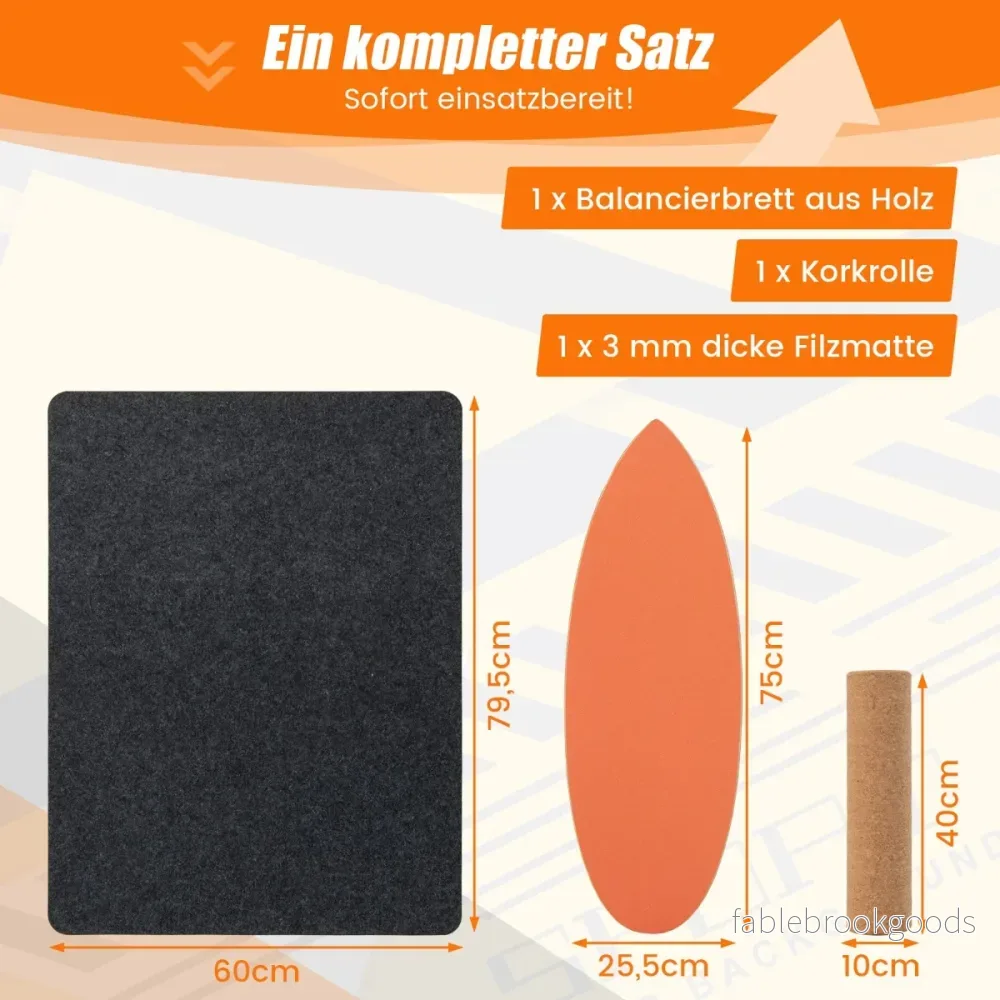 Balansbräda – gjord av trä Wobble Board med rulle och filt i Balance Kit – 3 1 – Orange - Bild 2