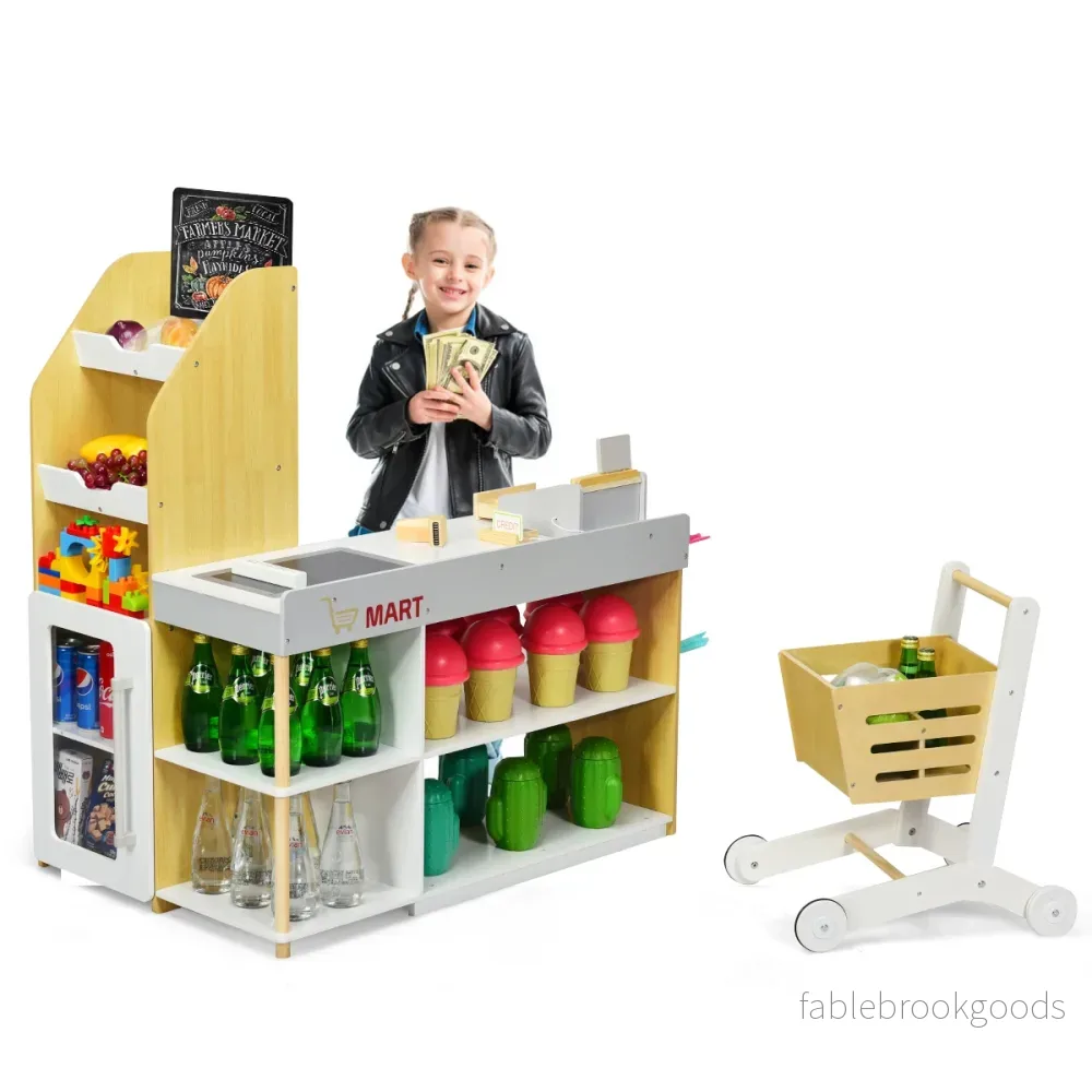 Supermarket – Lekset med kundvagn Barnkassörleksak Rollspel för – Färgglad - Bild 3
