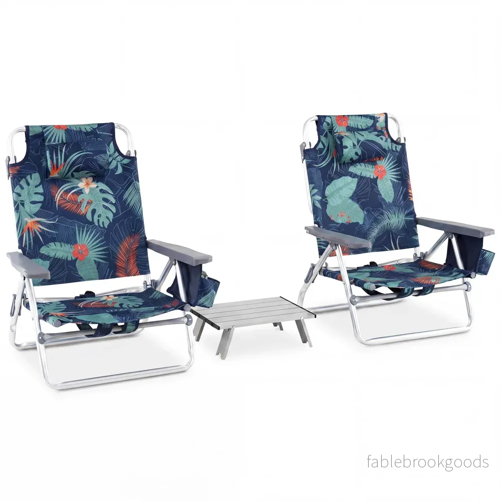 delars – strandstol och bord set med justerbart ryggstöd utomhus liggstolar – 3 – Blå och grön