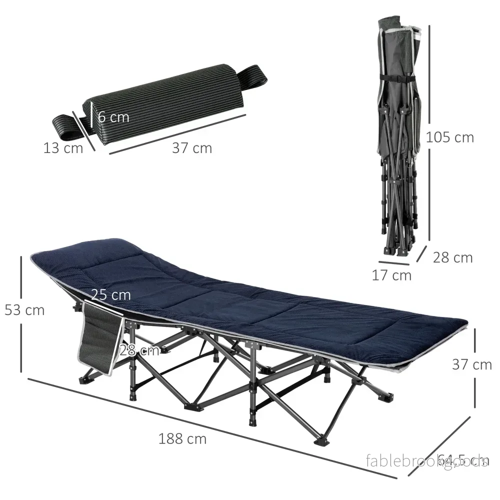Bärbar hopfällbar campingsäng med kudde och sidoficka - Bild 3