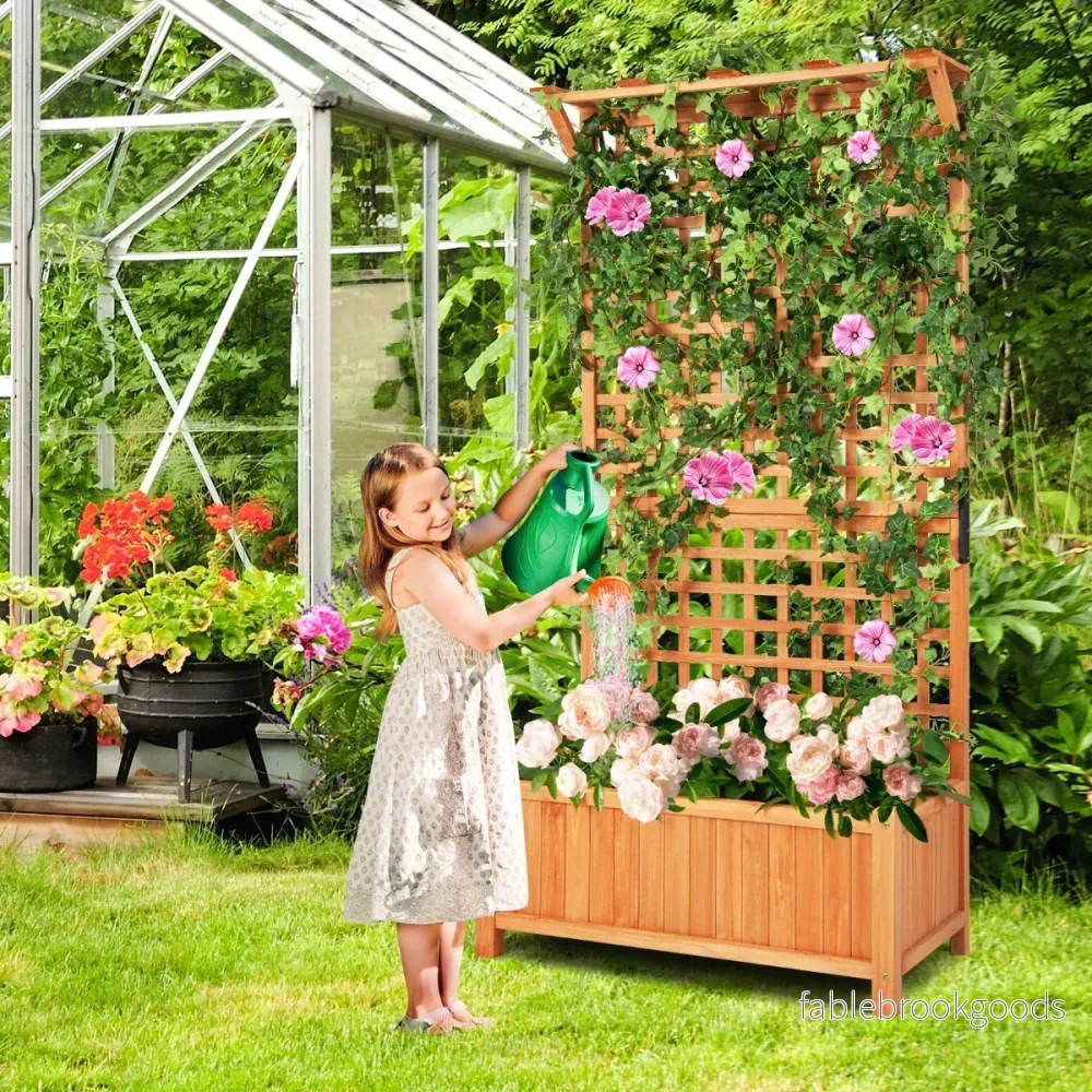 Blomlåda – med spaljé och tak klättergaller dräneringshål växtlåda – Natur - Bild 3