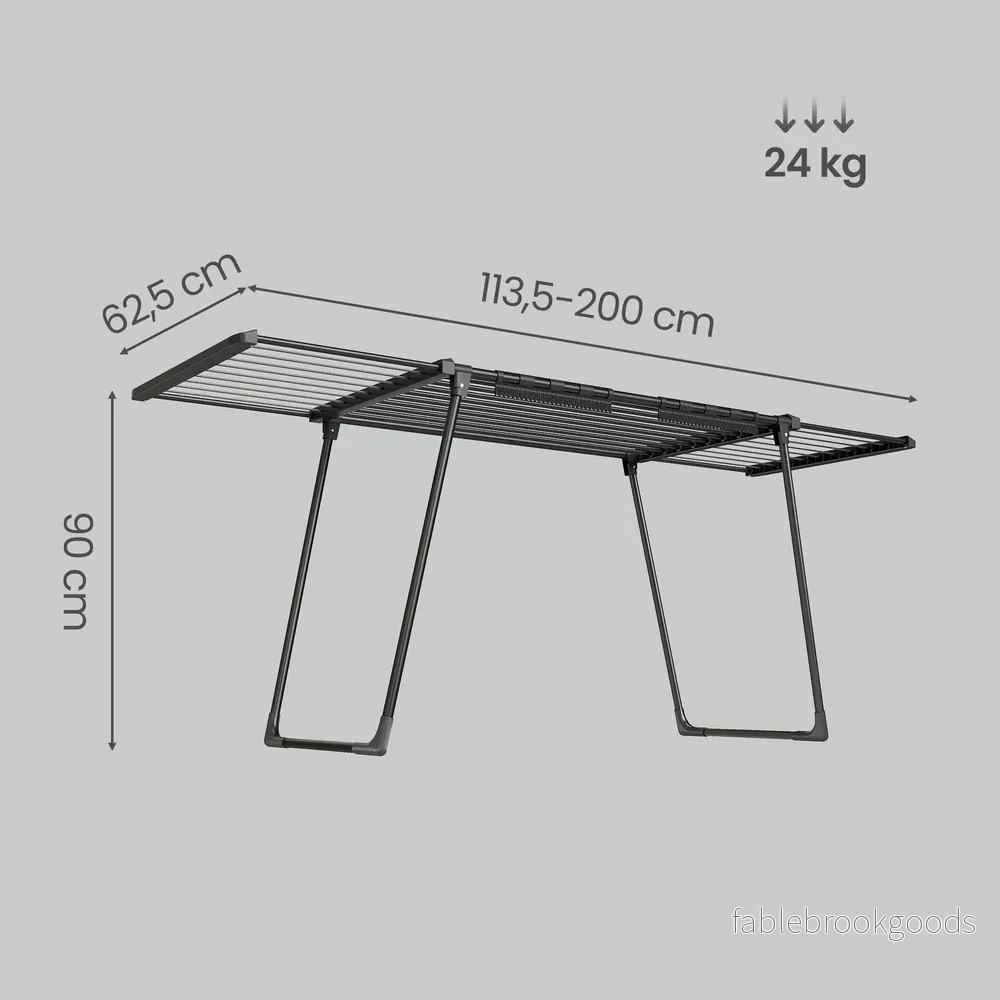 Wasdroogrek - 62,5 x (113,5-200) x 90 cm - 22 m² droogoppervlak - uitschuifbare zijvleugels - opvouwbaar - zwart - maximale draagkracht 24 kg - Bild 3