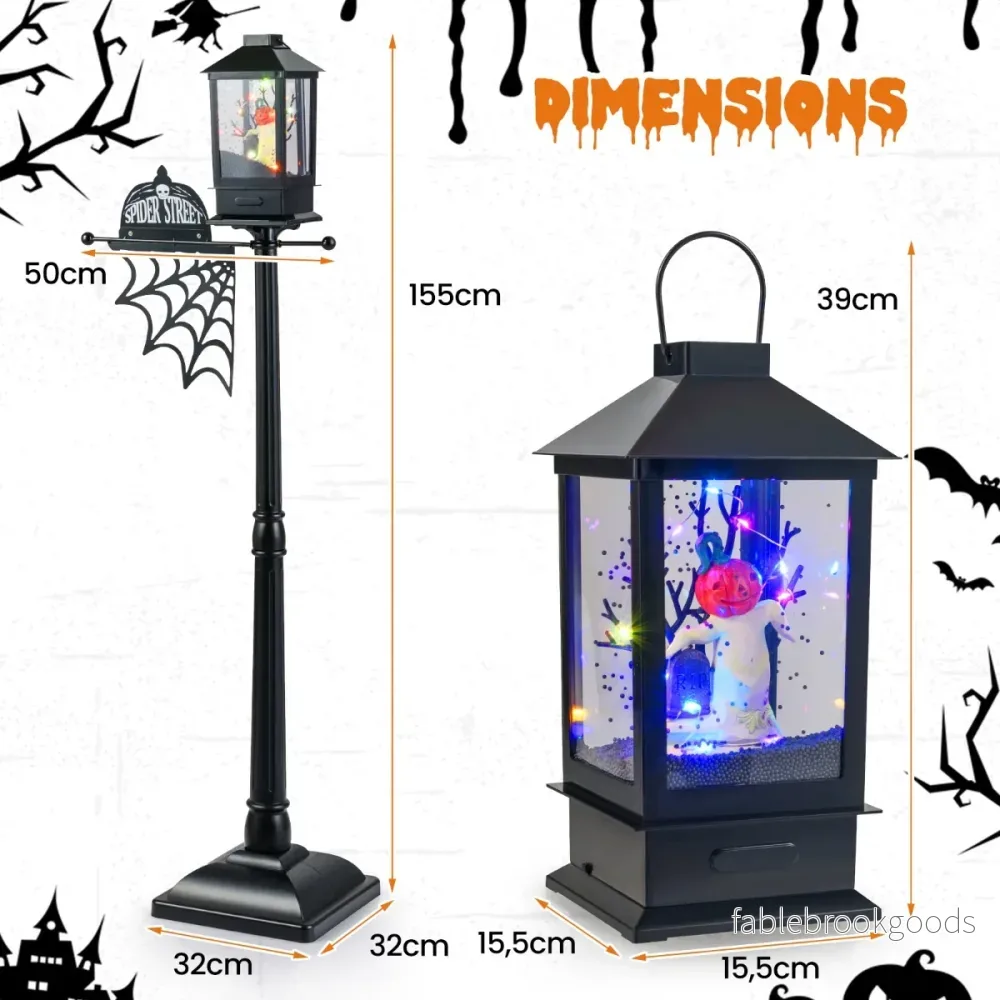 Halloween – dekoration gatlykta med färgade LED lampor, musik och snöeffekt – 6 155 cm – Svart - Bild 2