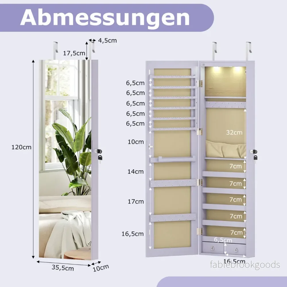 Smyckeskåp – med LED belysning Smyckeshylla spegel Låsbar – Lila - Bild 2