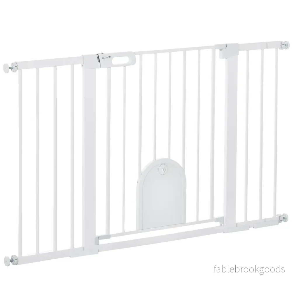 Vit metall trappgrind, 75-131cm, säker klämfäste