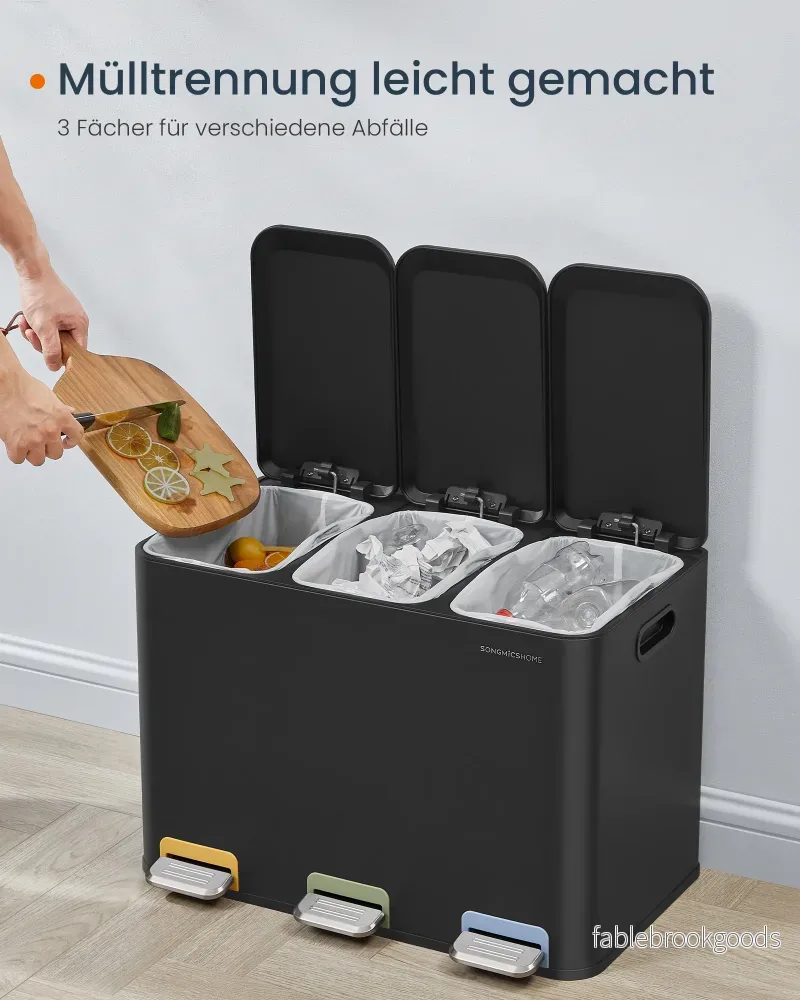 Kökssoptunna med 3 fack – Snygg design – Bläcksvart - Bild 3