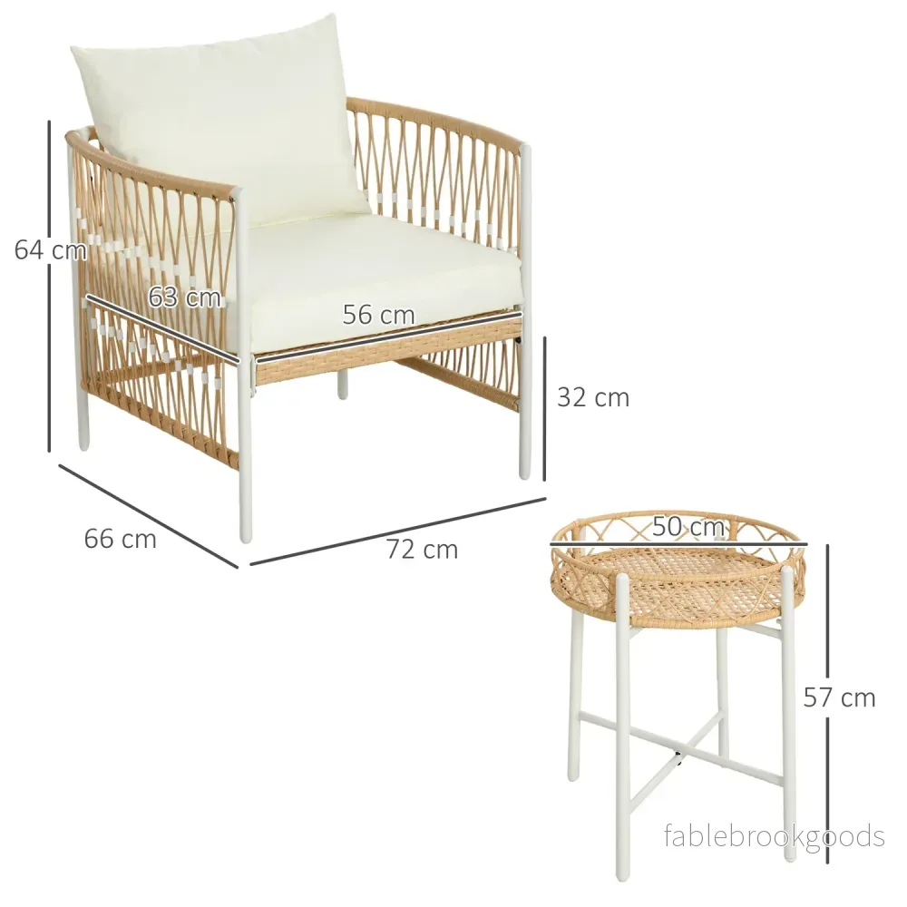 Trädgårdsmöbler i rotting: 3 delar, kuddar, gul/kräm - Bild 3