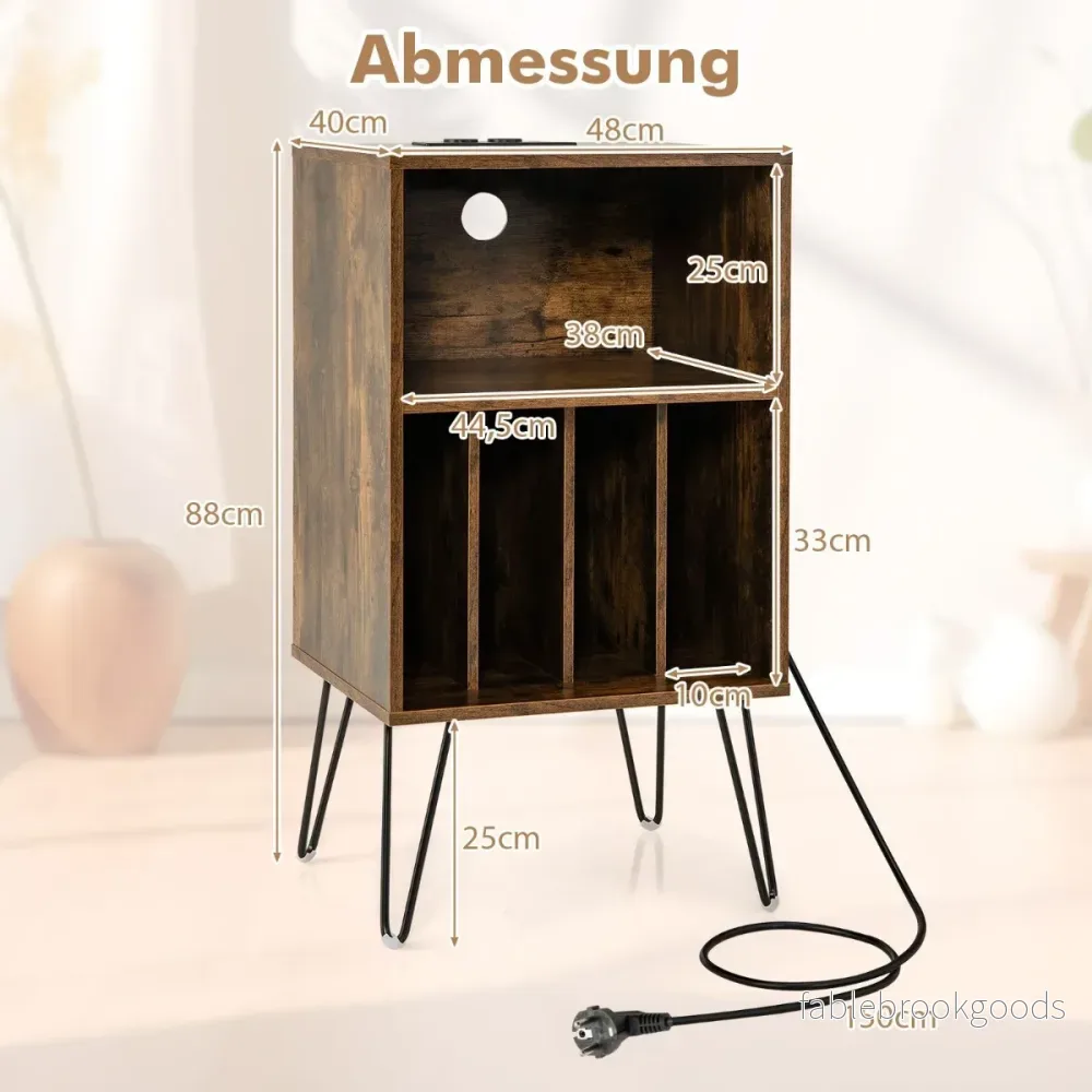 Skivspelaresstativ – med laddstation vånings skivstativ Rustikbrun – 3 48 x 40 x 88 cm – Rustik brun - Bild 3