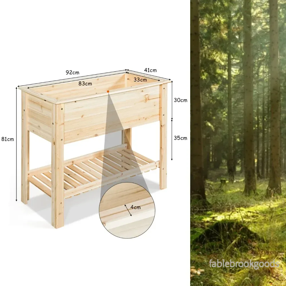 Upphöjd – bädd i trä med förvaringshylla för att odla växter – 92 x 41 x 81 cm – Natur - Bild 3