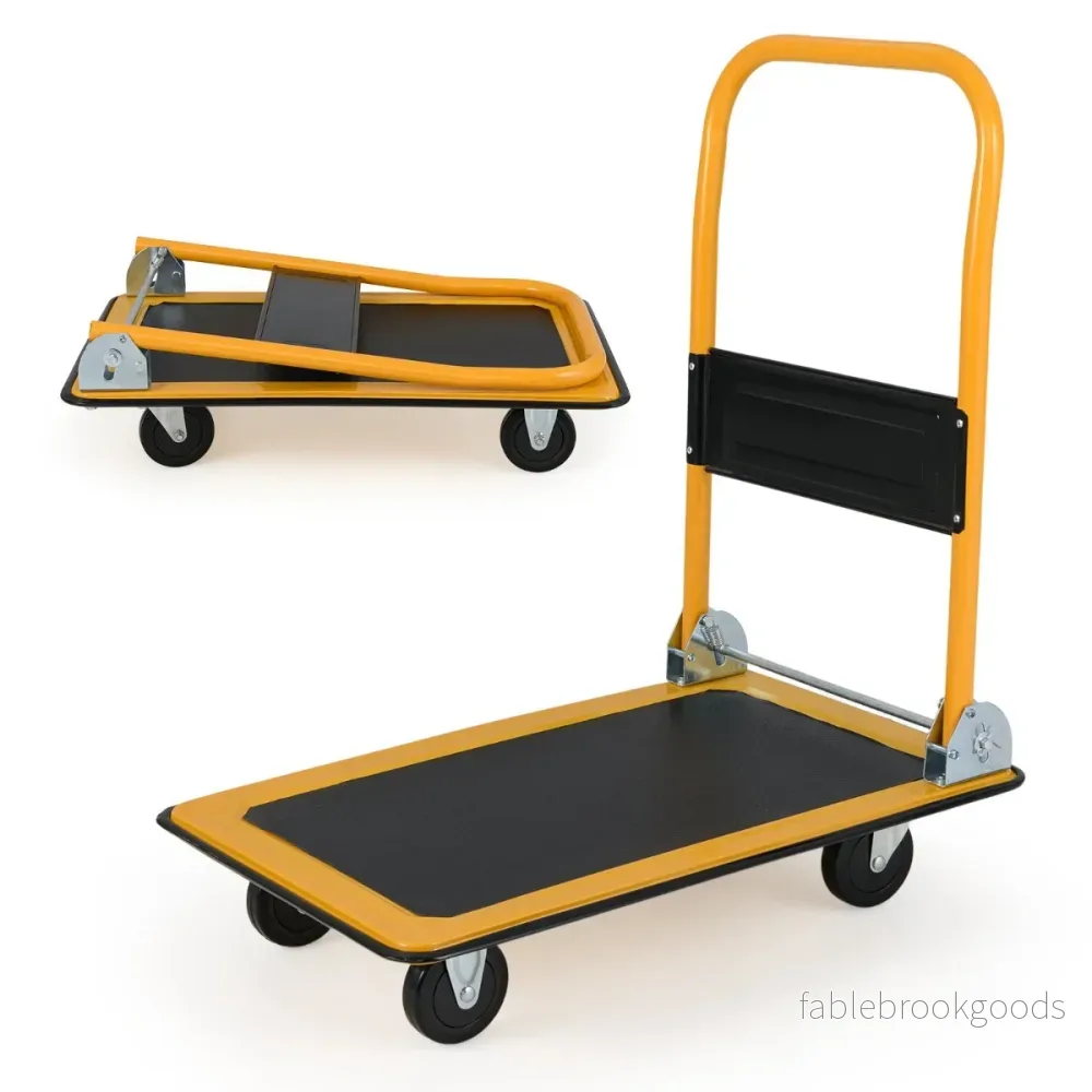 Fällbara – transportvagnar med en bärkraft på upp till Plattformvagn 360° svängbara hjul och handtag – 150 kg – Orange