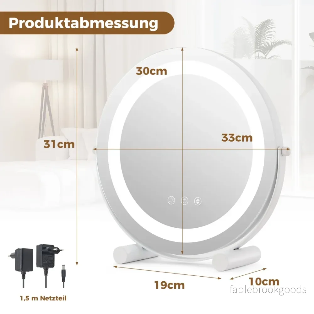 Dimbar – sminkspegel med belysning och pekknapp minnesfunktion – Ø 30 cm – Vit - Bild 2