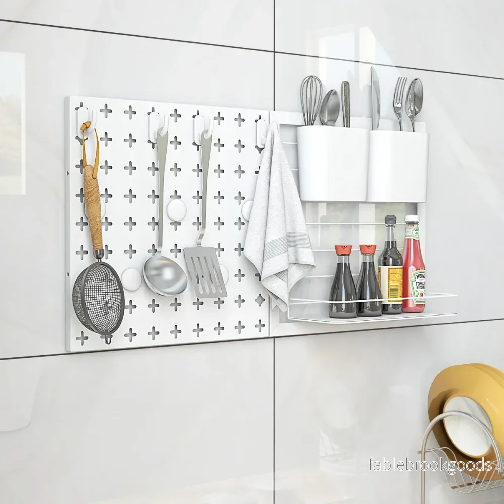 Verktygsvägg – med förvaringsbehållare och förvaringsställ magneter krokar pegboard – 2 1 5 4 – Vit - Bild 3