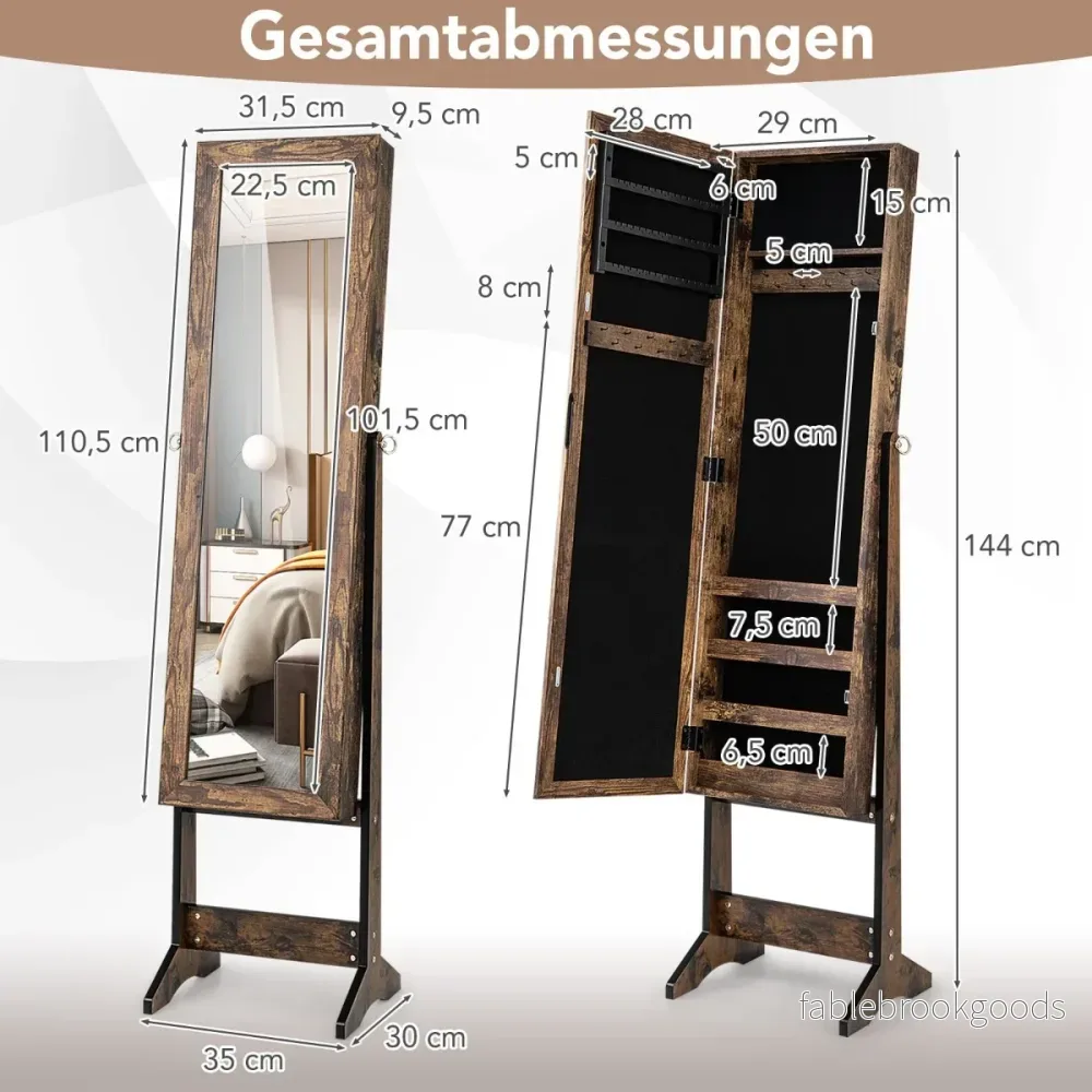 Smyckeskåp – med justerbar lutning Smyckeshylla helfigursspegel Rustikt brunt – Rustik brun - Bild 2