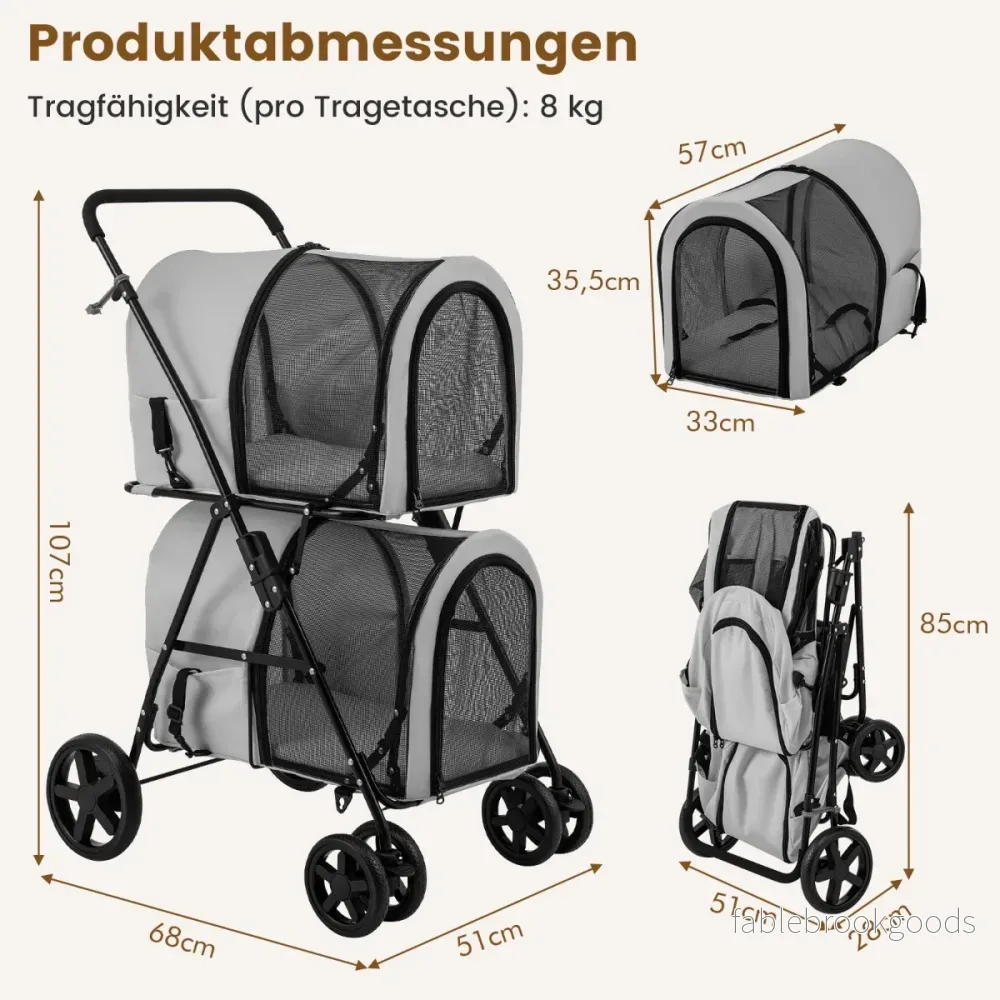 vånings – hundvagn upp till med nätfönster och dryckeshållare – 2 16 kg – Grå - Bild 2