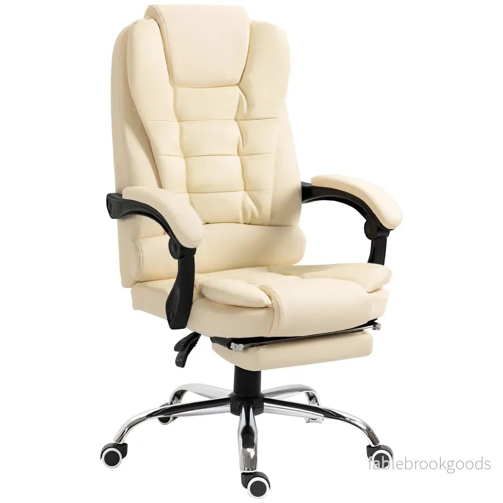Cream konstläder Ergonomisk kontorsstol med fotstöd Cream konstläder Ergonomisk kontorsstol med fotstöd