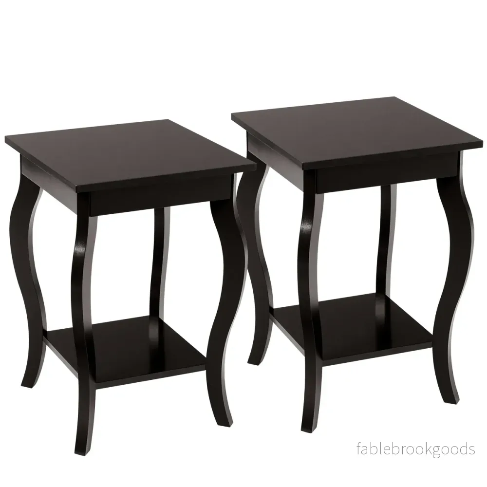 Set – med eleganta sidobord böjda ben och våningshyllor för vardagsrum sovrum – 2 2 – Brun