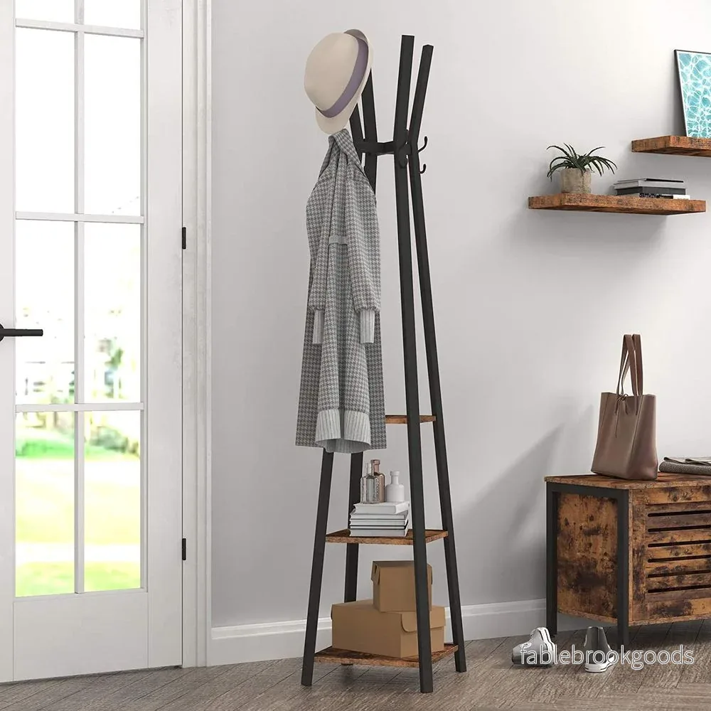 Klädhängare - Med 3 hyllor och 8 krokar - Industriell design - Gråsvart - Bild 3