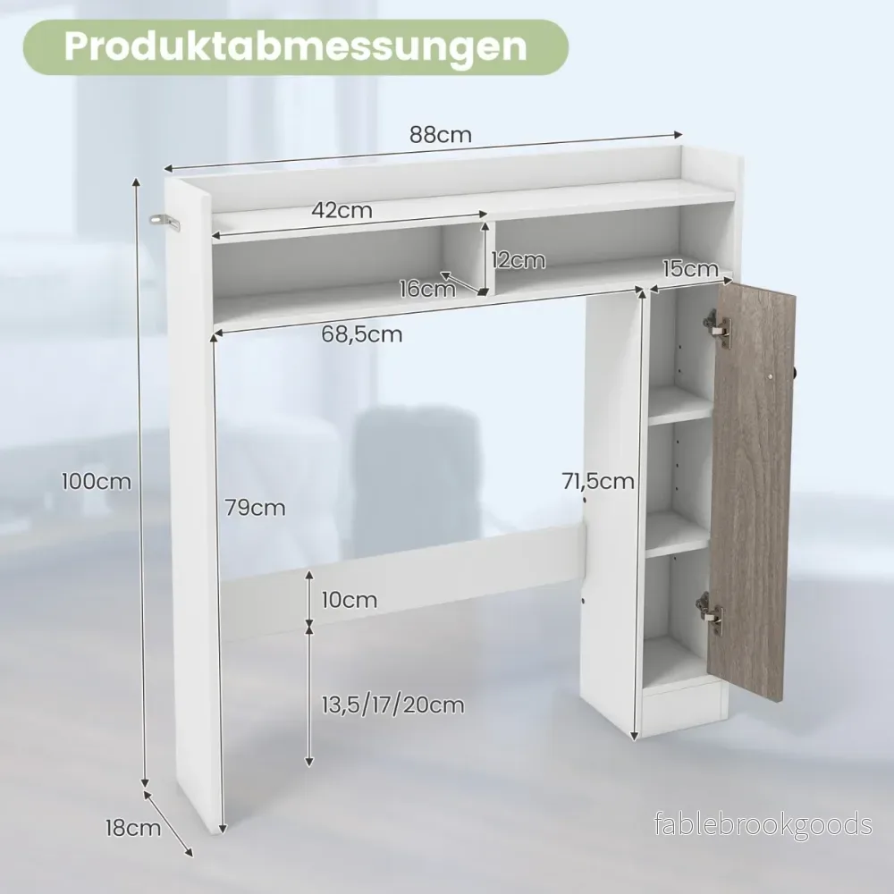 Toalettskåp – Badrumsskåp med ställbara hyllor – Vit - Bild 2