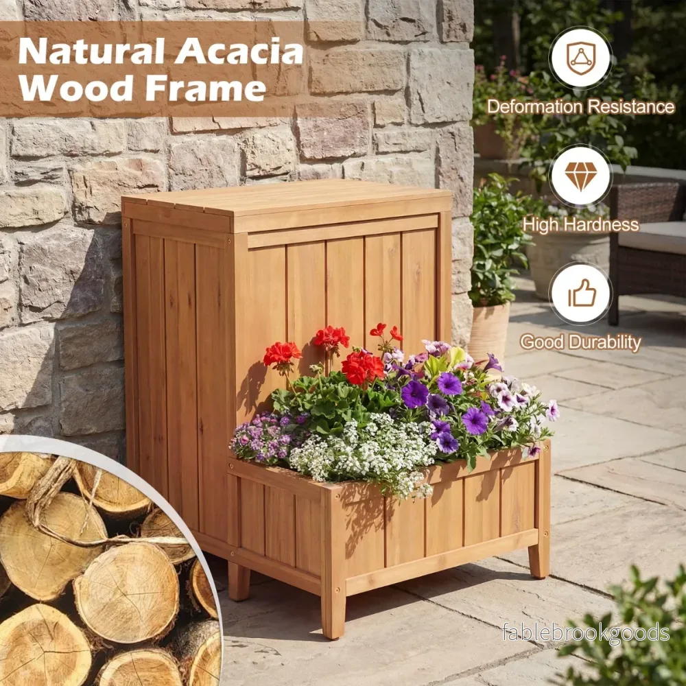 Blomlåda – med trädgårdslåda och lock, förvaringslåda planteringskärl i trä, paketlåda – Natur - Bild 3