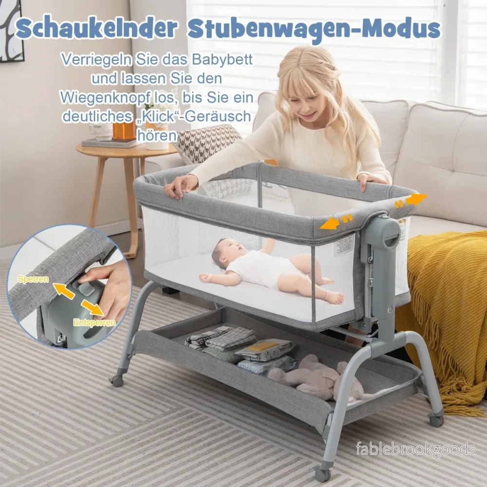 i – mobil babysäng med myggnät och madrass justerbara höjder – 4 1 6 – Grå - Bild 2