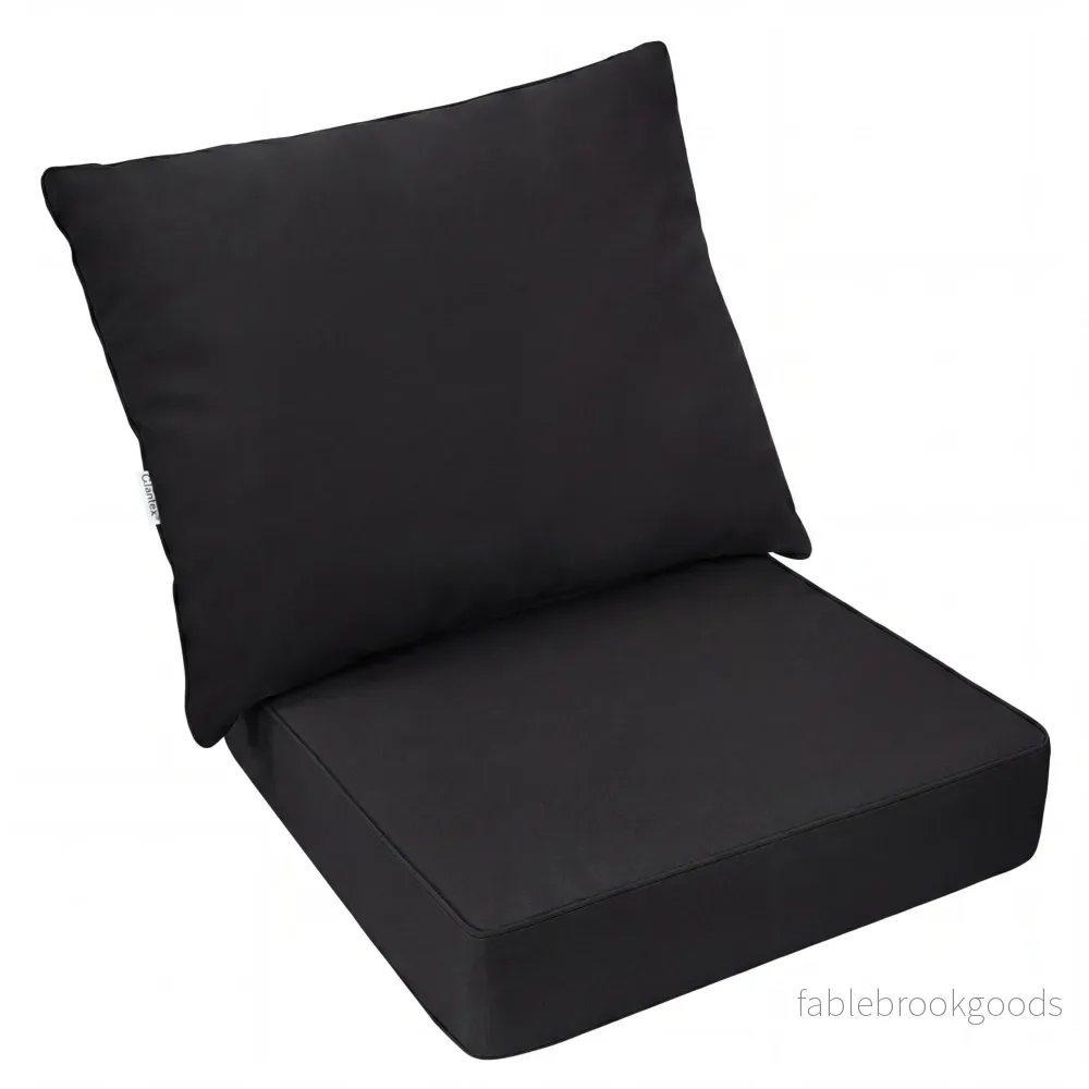 Trädgårdsmöbeldynor: – Sittdyna + Ryggdyna Svarta trädgårdsstolsdynor – 60 x 60 x 15 cm 60 x 40 x 20 cm – Svart