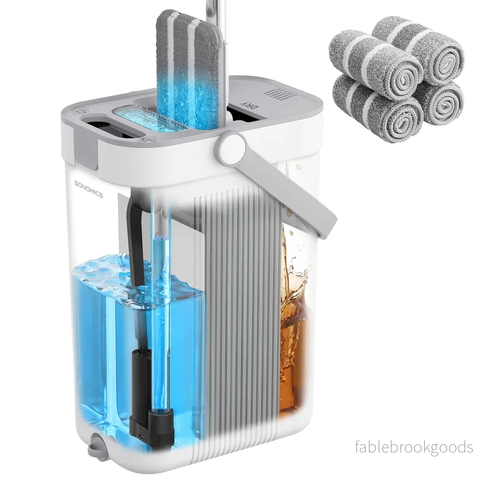 Dweilset met Emmer – 4 Microvezelhoezen – Gescheiden Waterkamers – Wit-Grijs Dweilset met Emmer – 4 Microvezelhoezen – Gescheiden Waterkamers – Wit-Grijs